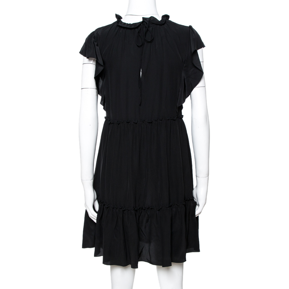 

RED Valentino Black Silk Frilled Sleeves Mini Dress