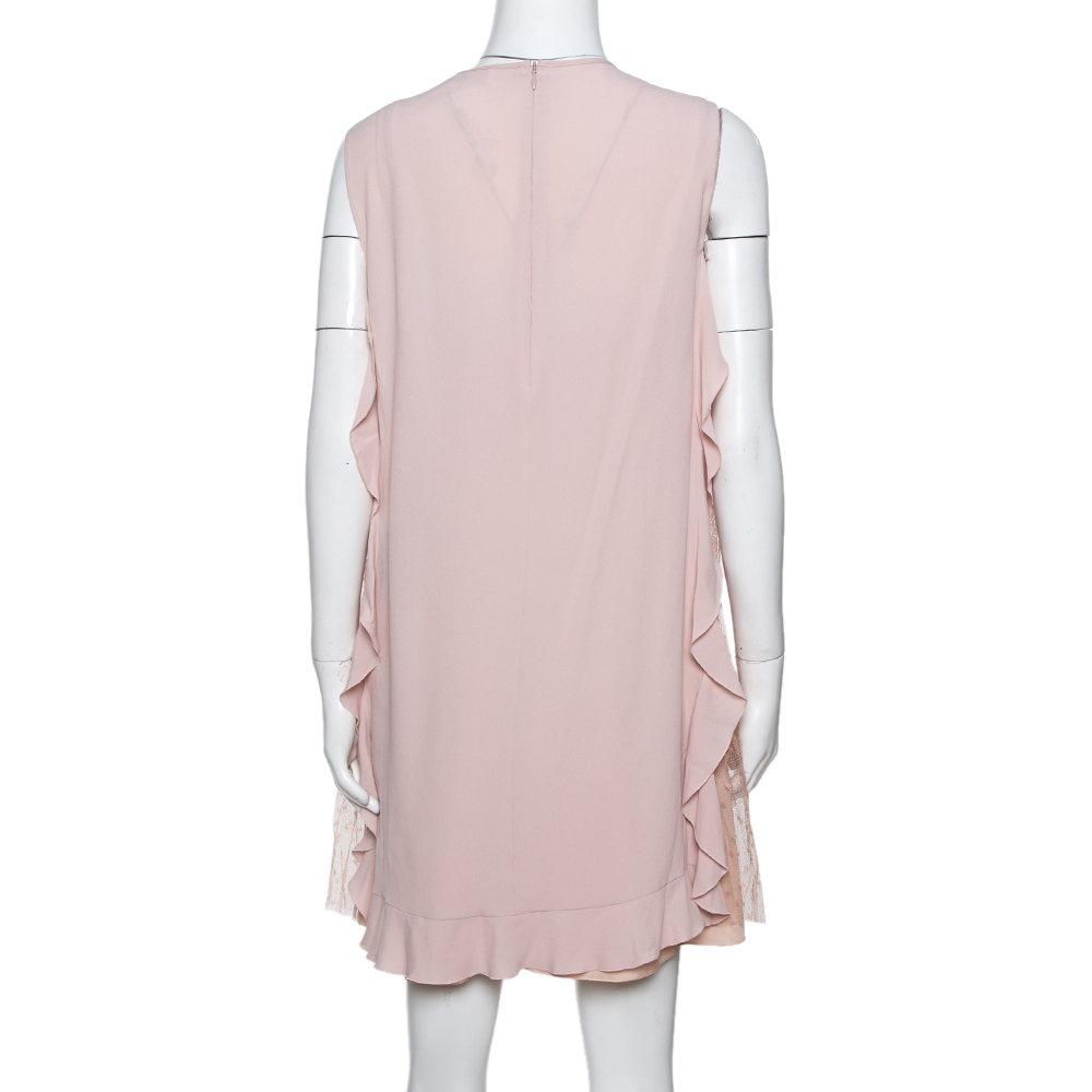 

RED Valentino Light Pink Silk Crepe Tulle Insert Ruffle Detail Dress