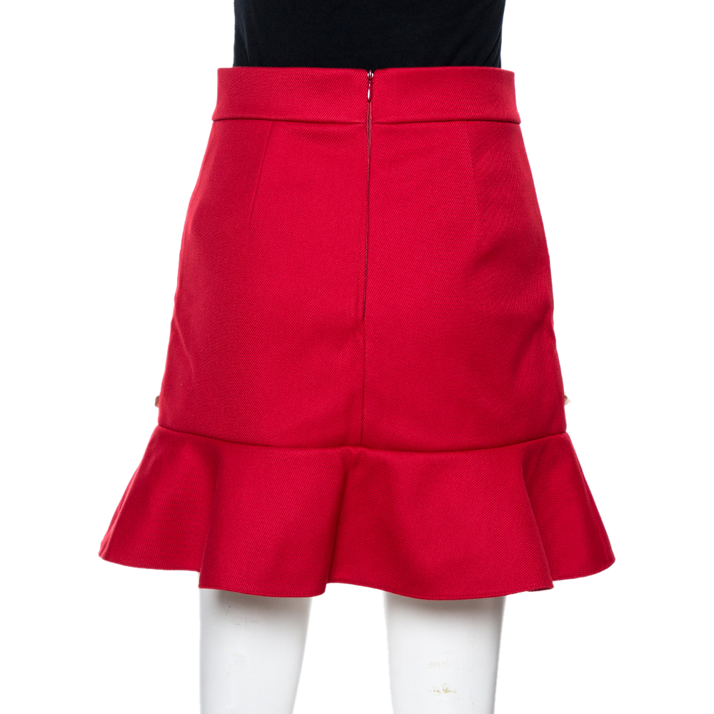 

RED Valentino Red Tricotine Tech Ruffles Detail Skirt