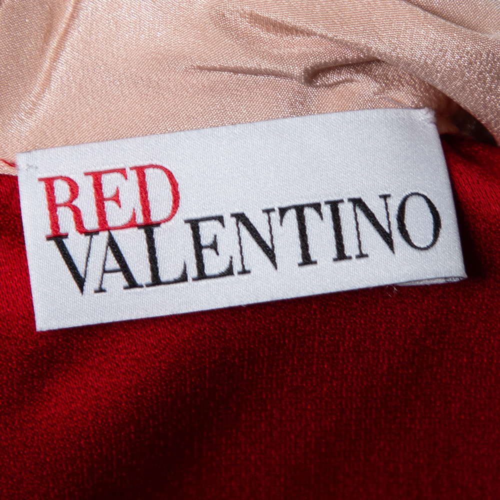 

RED Valentino Red Satin Crepe Ruffles Detail Sleeveless Satin Top Size