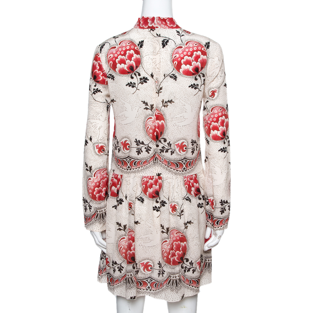 

RED Valentino Cream Silk Crepe Floral Print Dress, Beige