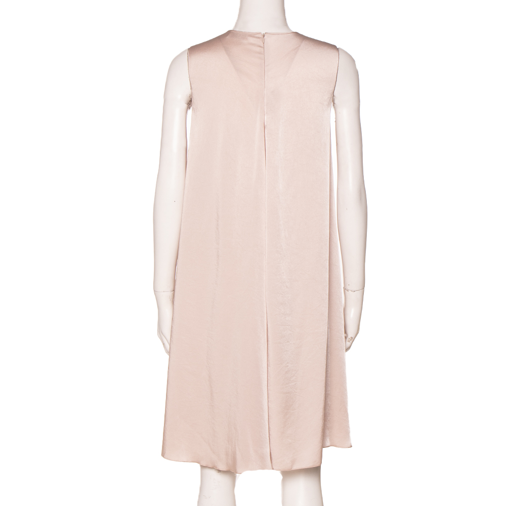 

RED Valentino Beige Fluid Satin Drawstring Waist Sleeveless Dress