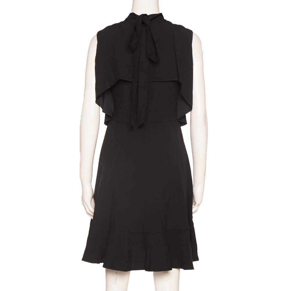 

RED Valentino Black Crepe Satin Ruffle Detail Dress