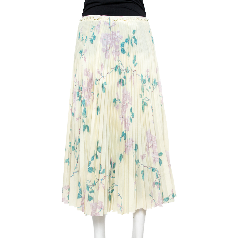 

RED Valentino Vanilla Crepe De Chine Jasmine Vines Print Pleated Skirt, Cream