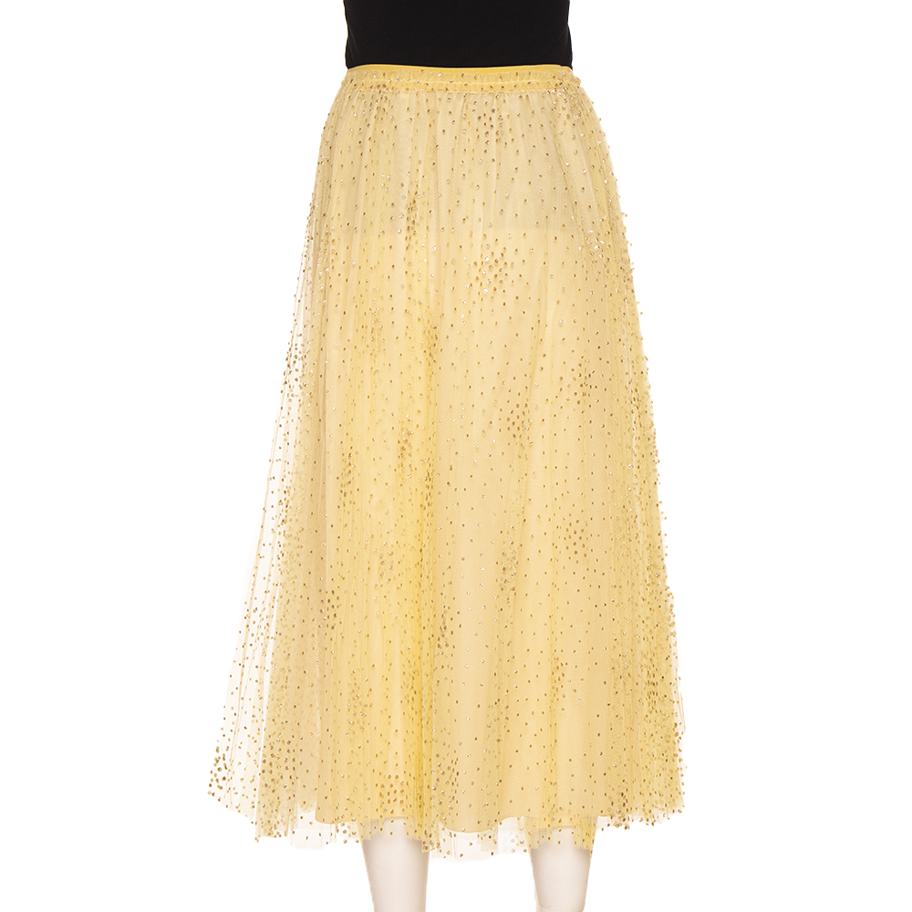 

RED Valentino Vanilla Glitter Polka Dot Tulle Pleated Skirt, Yellow