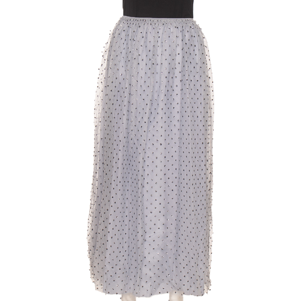 

RED Valentino Light Blue Glitter Polka Dot Tulle Skirt