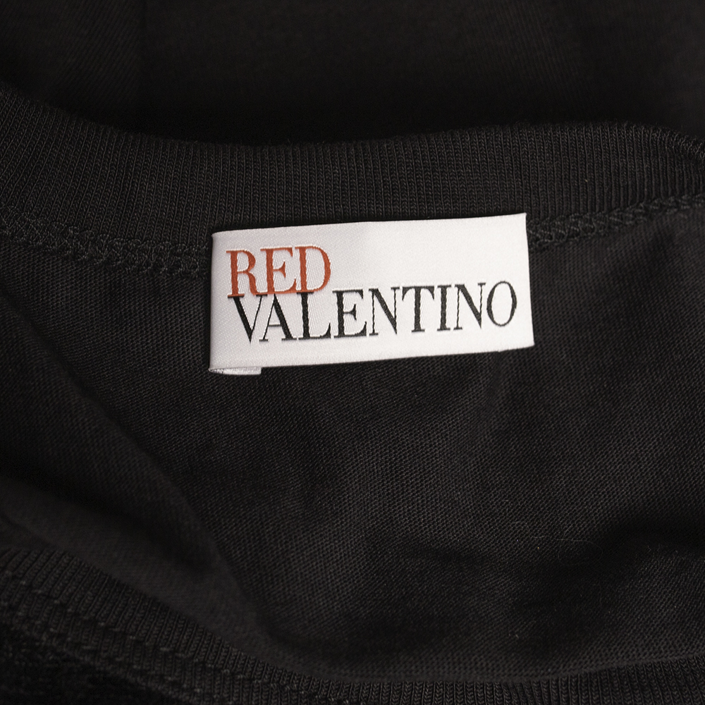 

RED Valentino Black Cotton Embroidered Tulle T-Shirt Size