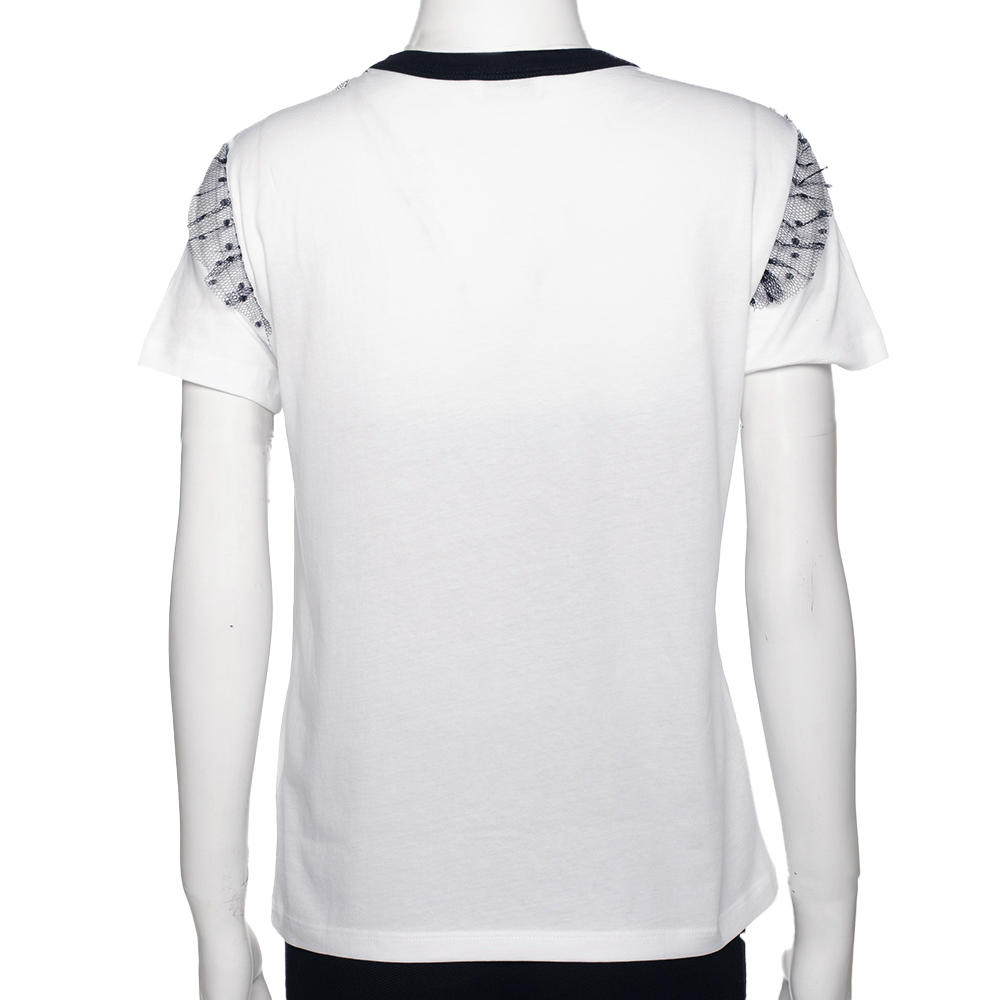

RED Valentino White/Black Cotton Tulle Panel Short-Sleeved T-Shirt