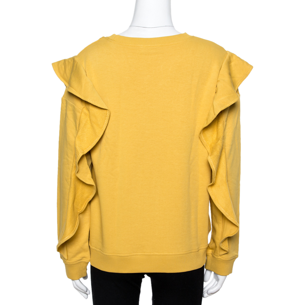 

RED Valentino Mustard Yellow Cotton Crew Neck Ruffle Detail Sweatshirt