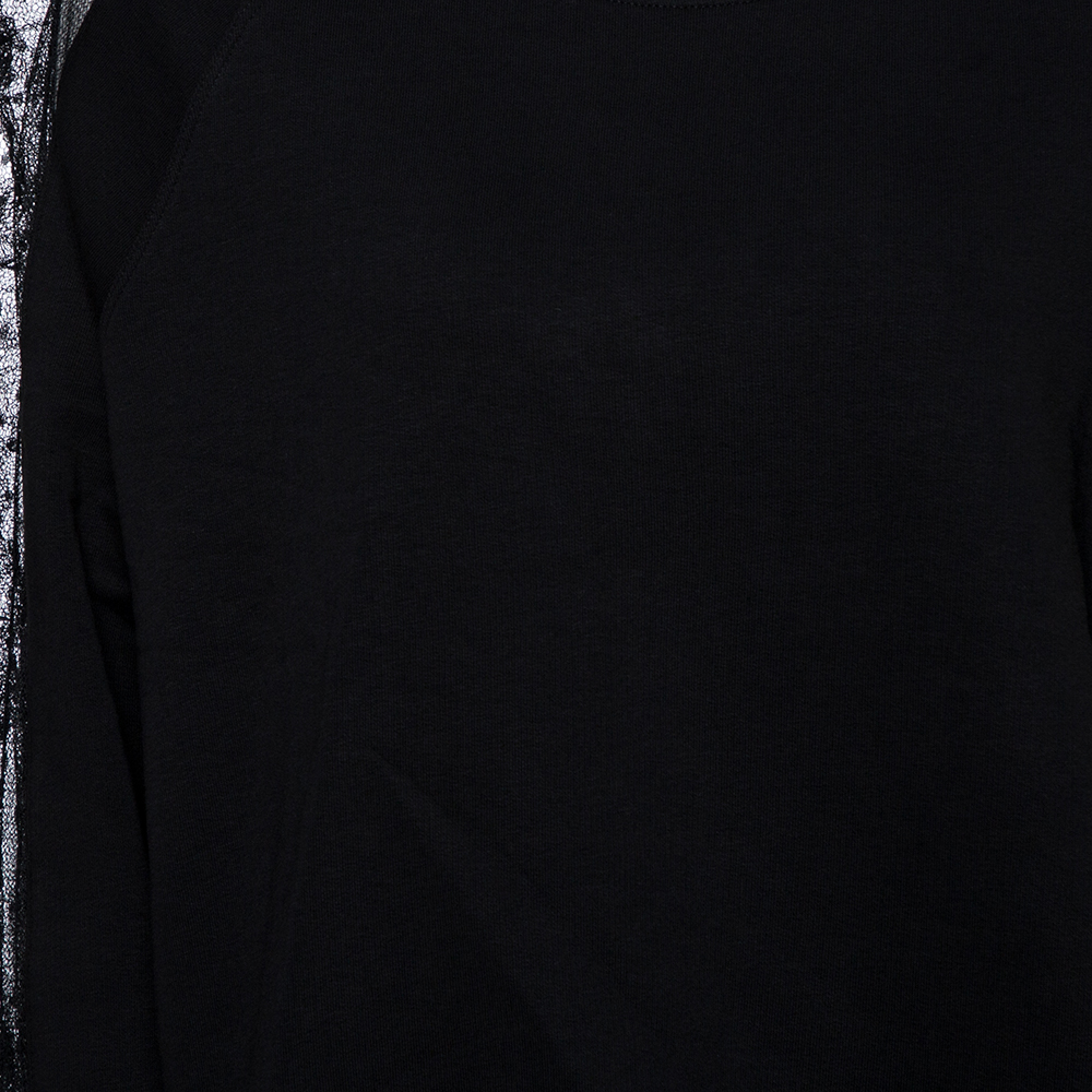 

RED Valentino Black Cotton Knit Ruffle Net Inset Detail Sweatshirt Size