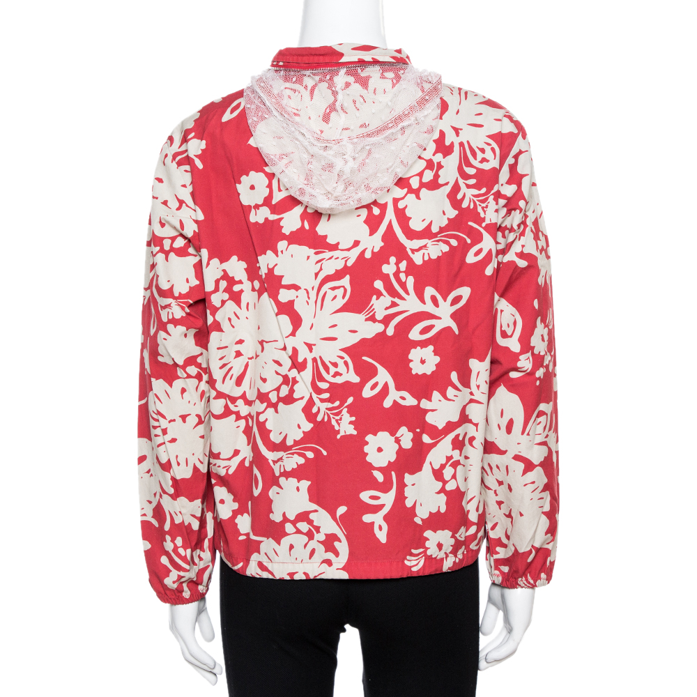 

RED Valentino Coral Red Cotton Canvas Graphic Flora Print Jacket Size