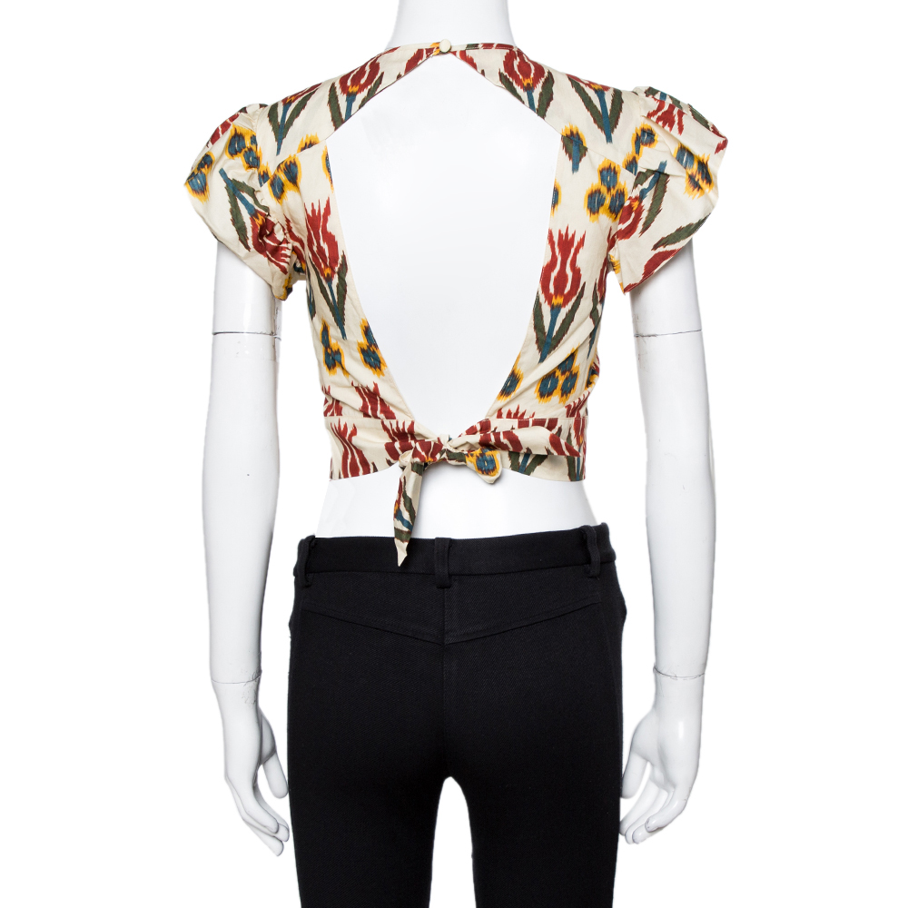 

RED Valentino Beige Cotton Ikat Tuilips Print Crop Top Size
