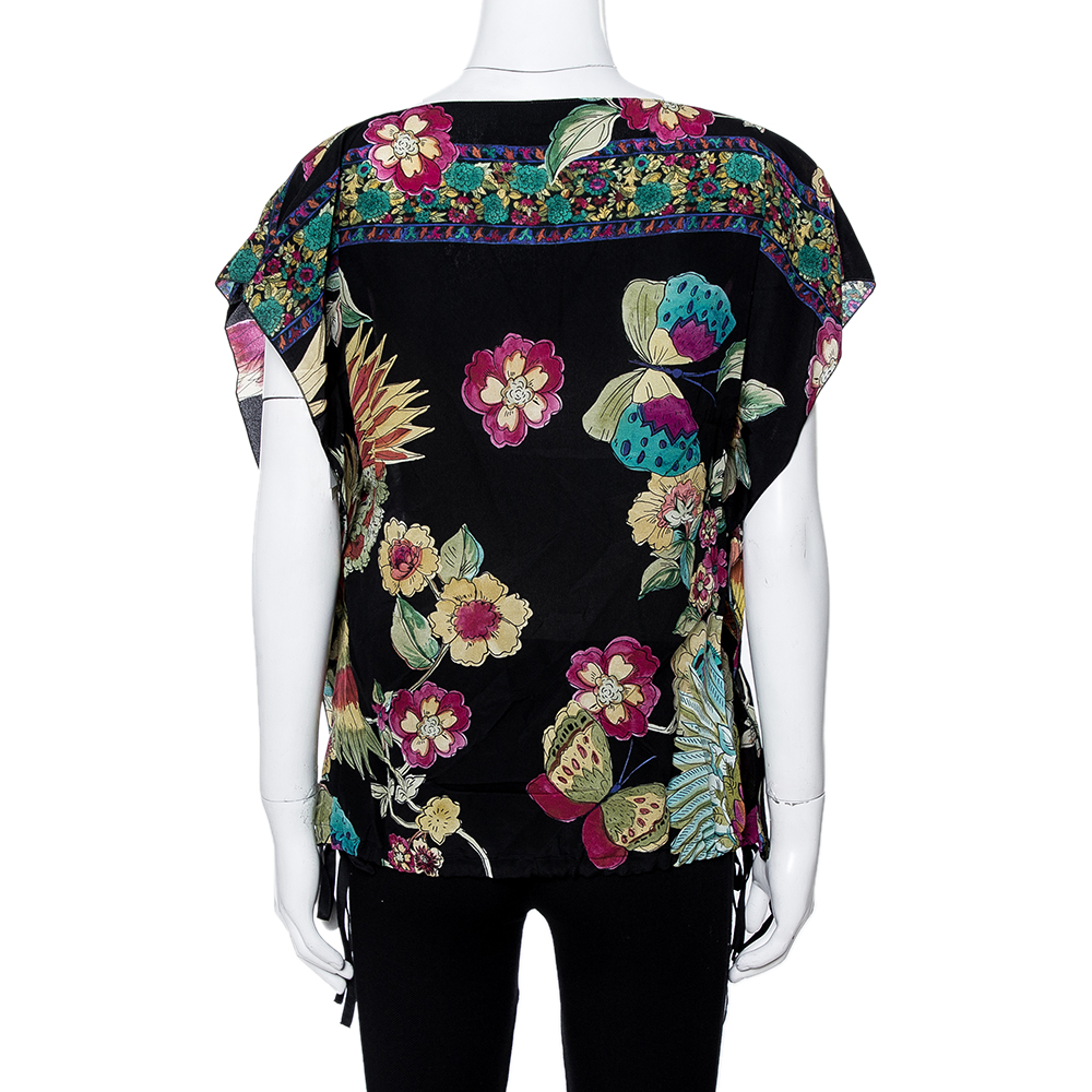 

RED Valentino Black Silk Bird of Paradise in the Forest Print Blouse