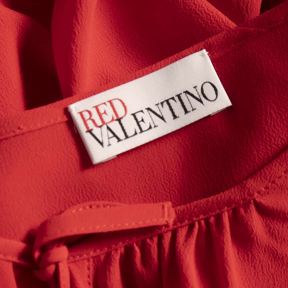 

RED Valentino Coral Red Silk Ruffled Sleeves Blouse Size
