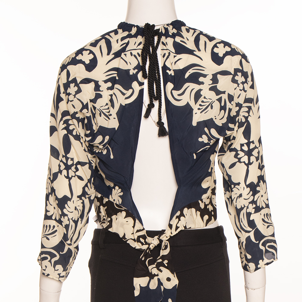 

RED Valentino Dark Blue Silk Floral Print Crop Top