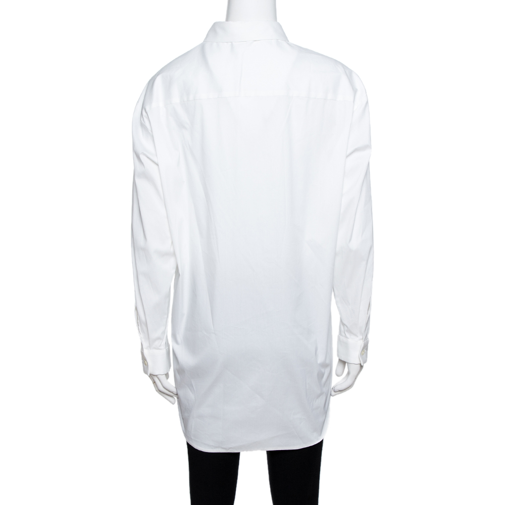 

RED Valentino White Cotton Poplin Ruffle Detail Oversize Stretch Shirt