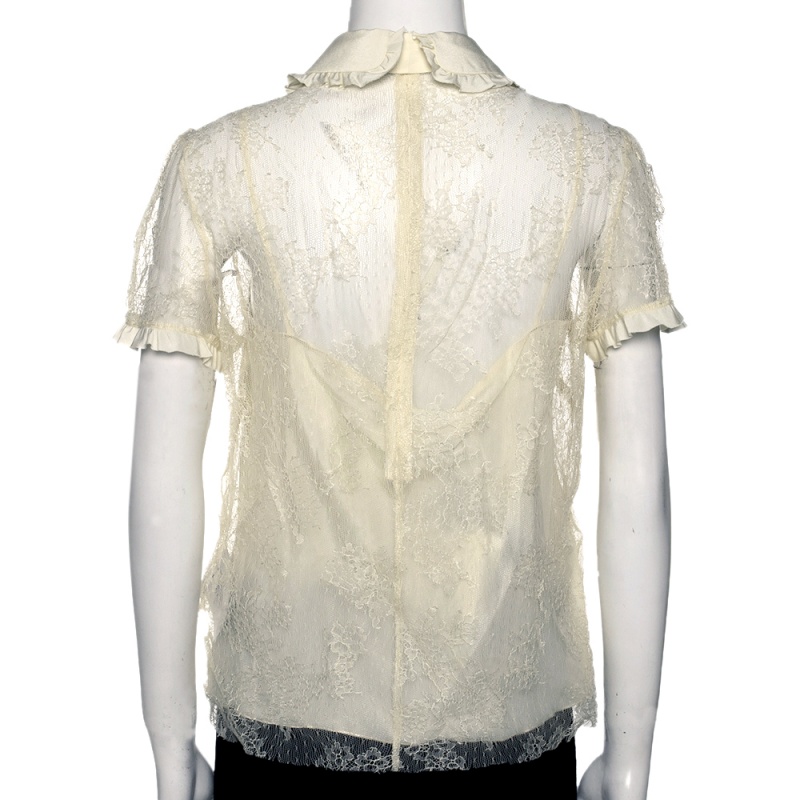 

RED Valentino Cream Dentelle Fleurs Lace With Rounded Collar And Bow Top
