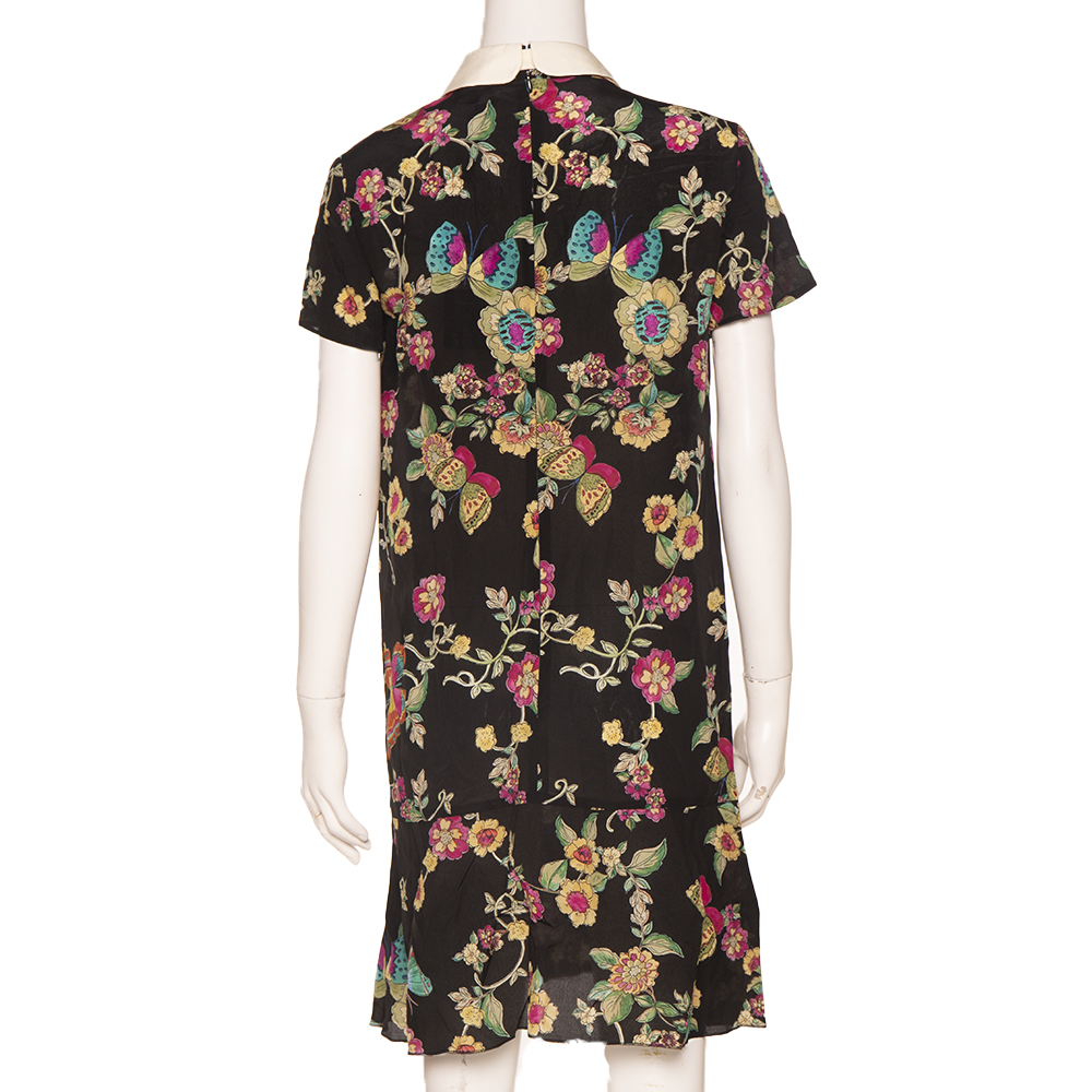 

RED Valentino Black Silk Crepe Flower And Butterflies Print Dress