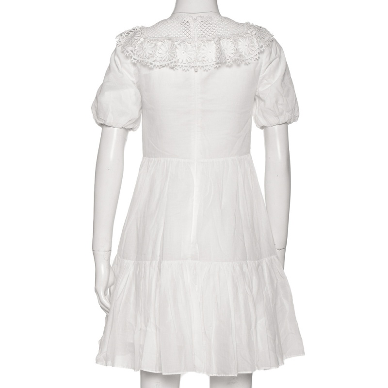 

RED Valentino White Cotton Gauze And MacramÃ© Dress