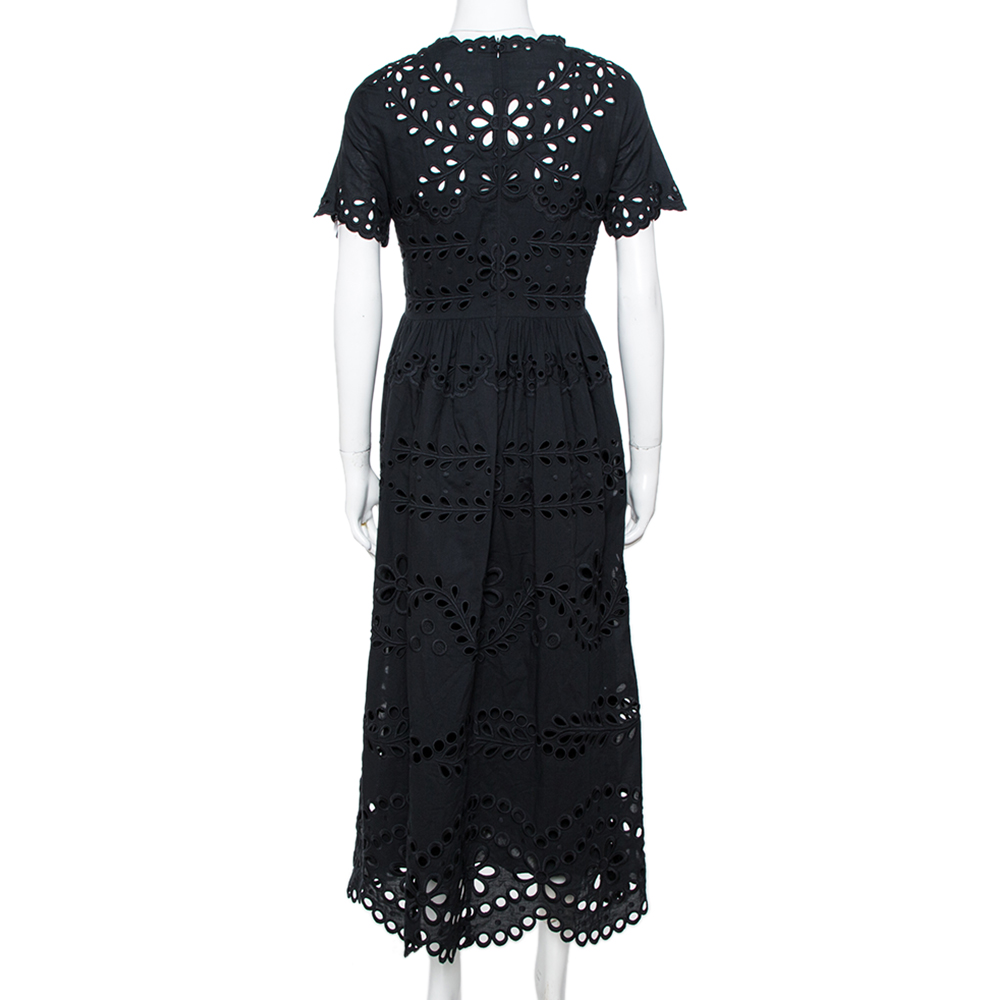 

RED Valentino Black Cotton Voile With St. Gallen Embroidery Dress
