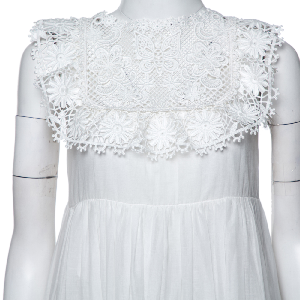 

RED Valentino White Cotton Floral Embroidery Dress Size