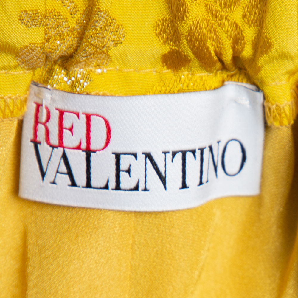

RED Valentino Yellow Brocade Elastic Waist Trousers Size