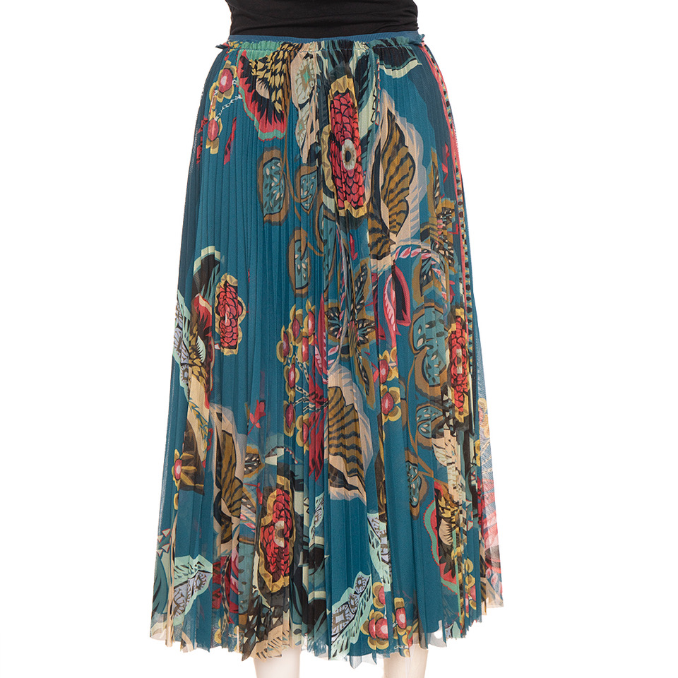 

RED Valentino Blue Tulle Sinuous Flowers Print Pleated Skirt
