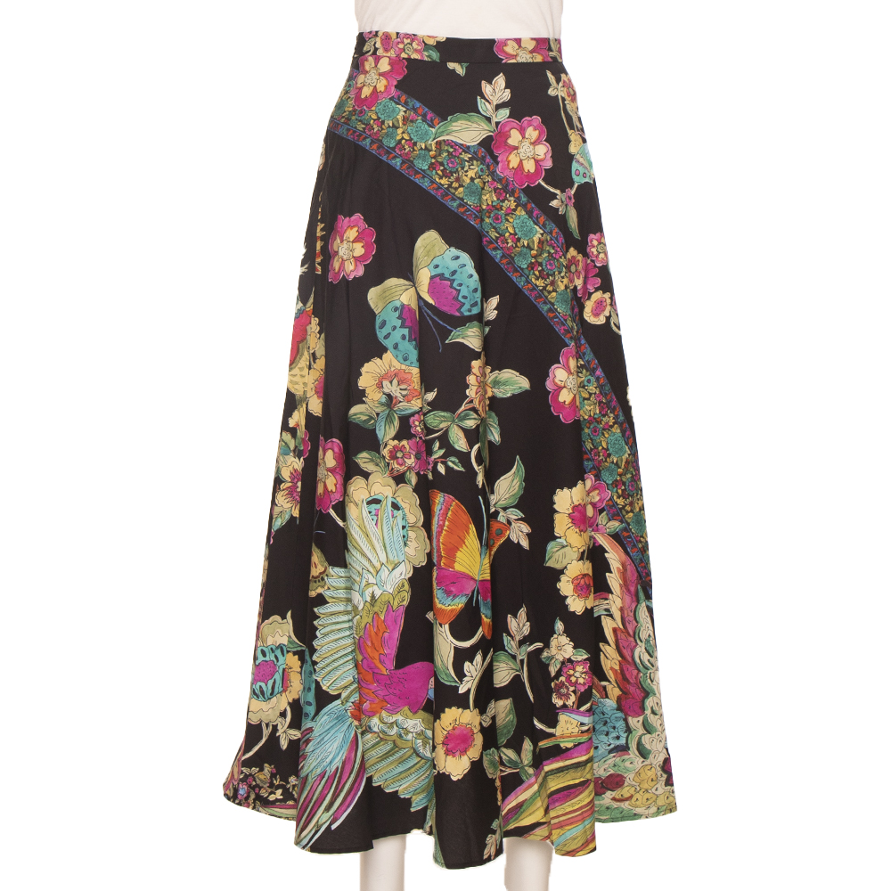 

RED Valentino Black Cotton Bird of Paradise in the Forest Print Long Skirt, Multicolor