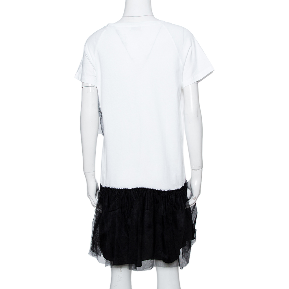 

RED Valentino White/Black Cotton Tulle Detailed T-Shirt Dress