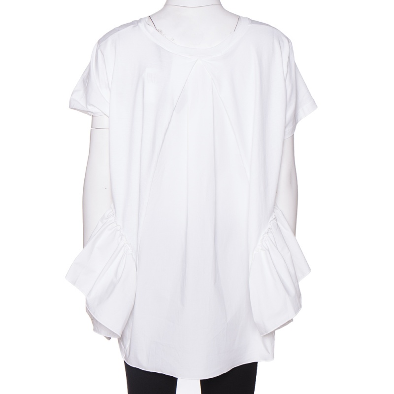 

RED Valentino White Cotton Short-Sleeve Drape Detail T-Shirt Size