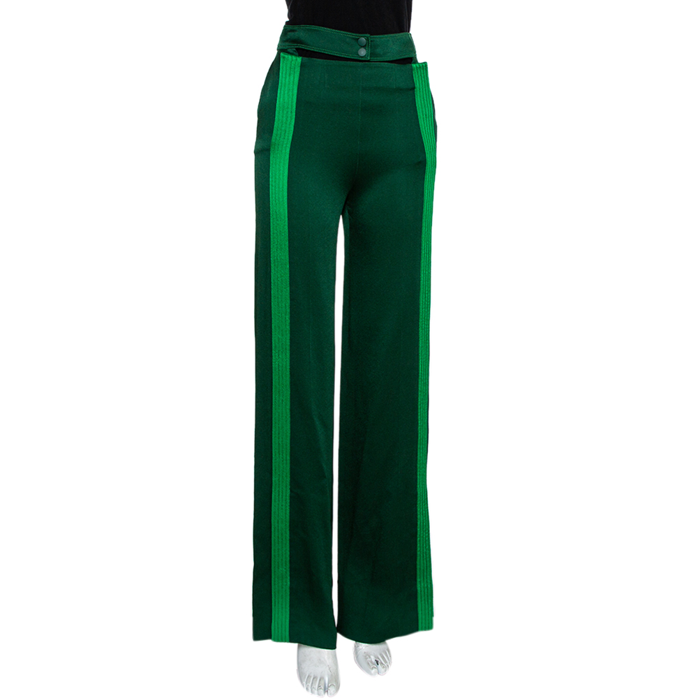 

Valentino Green Satin Jersey Contrast Detail Wide Leg Pants