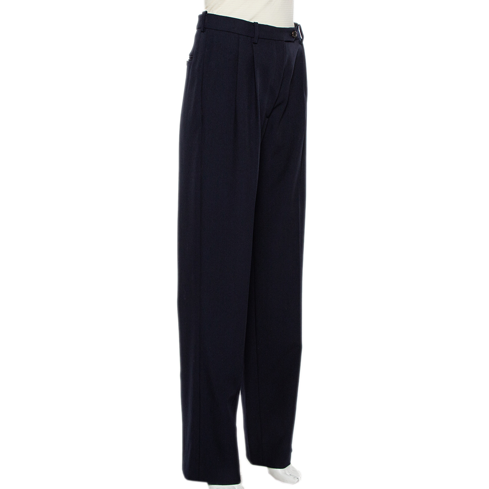 

Valentino Navy Blue Wool High Waist Straight Leg Trousers