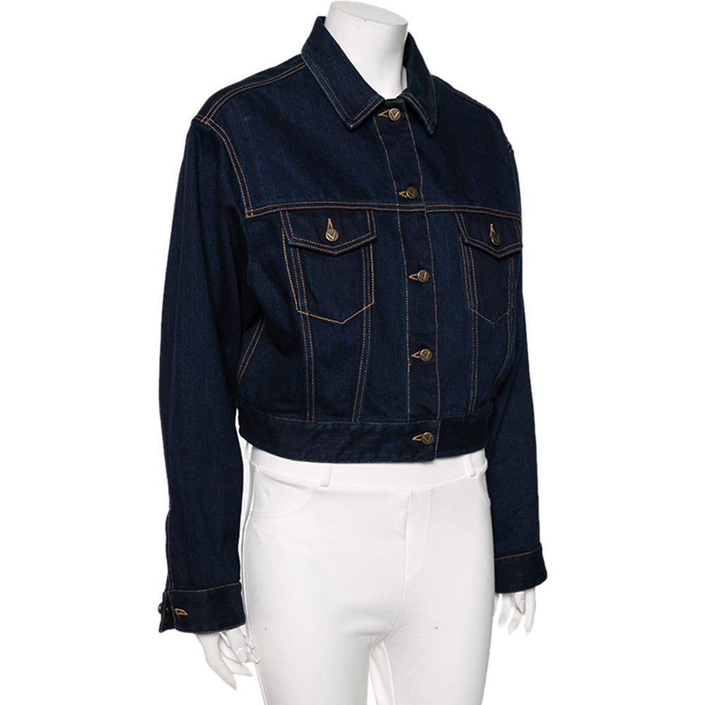 

Valentino Navy Blue Denim Cropped Jacket