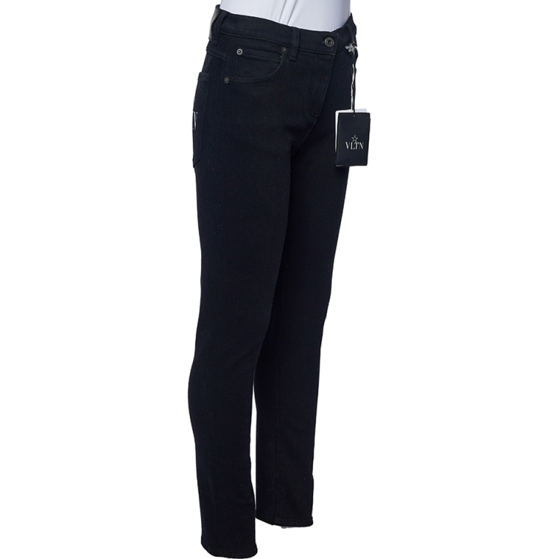 

Valentino Black Denim VLTN Star Print Detail Slim Fit Jeans