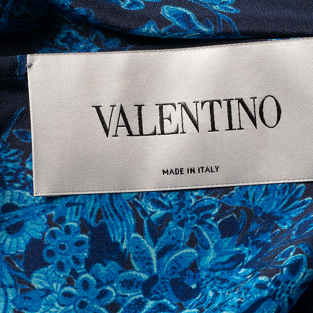 

Valentino Blue Delfta Floral Printed Silk Kaftan Maxi Dress