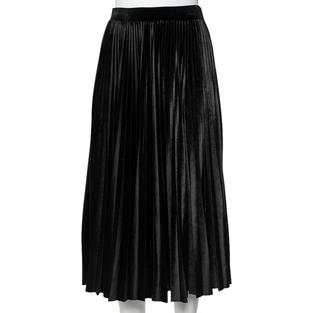 

Valentino Black Velvet Pleated Midi Skirt
