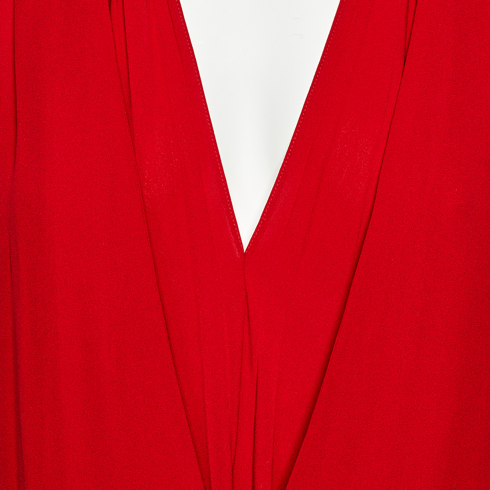 

Valentino Red Crepe Silk Pleated Midi Dress