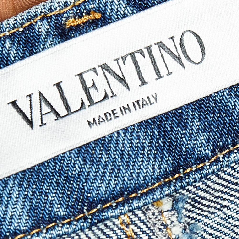 

Valentino Blue Washed Denim VLOGO Distressed Cuff Jeans