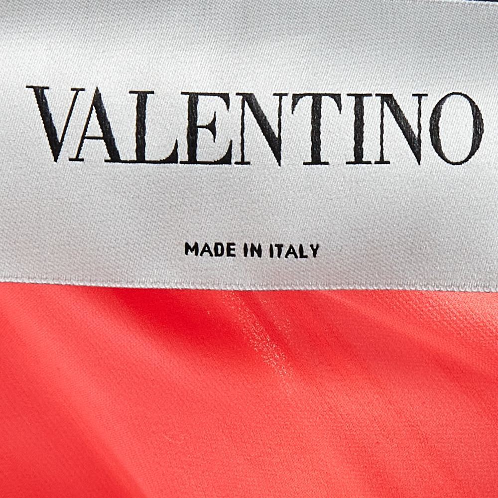 

Valentino Neon Pink Chiffon Tiered V-Neck Maxi Dress