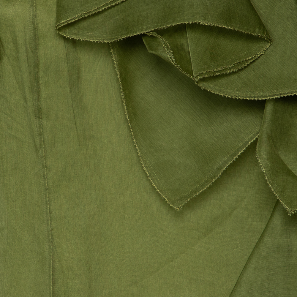 

Valentino Olive Green Organza Ruffle Detail One Shoulder Dress