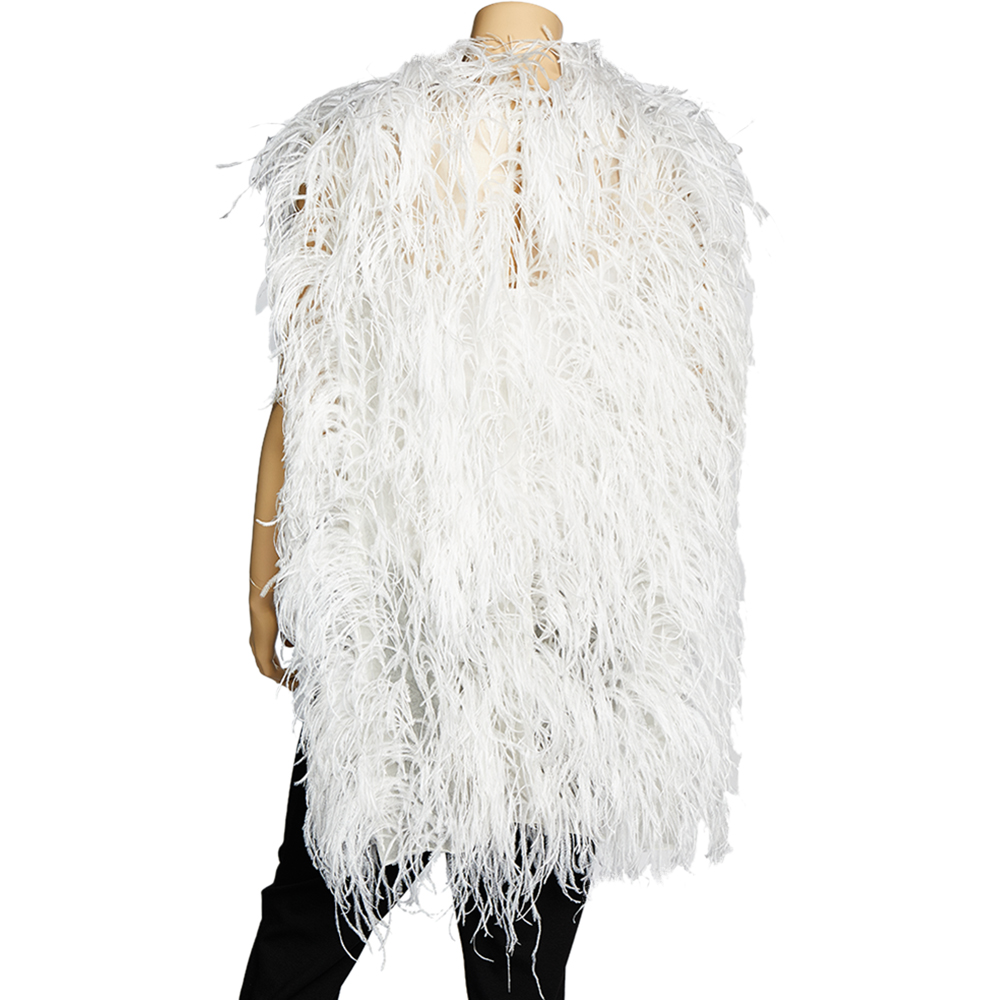 

Valentino Le Blanc White Feather Detail Silk Open Back Cape Top