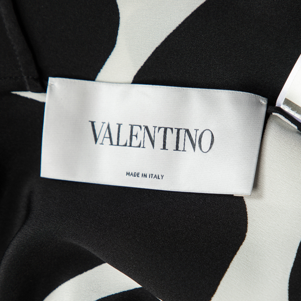 

Valentino Black Giraffe Printed Silk Neck Tie Detail Shift Dress