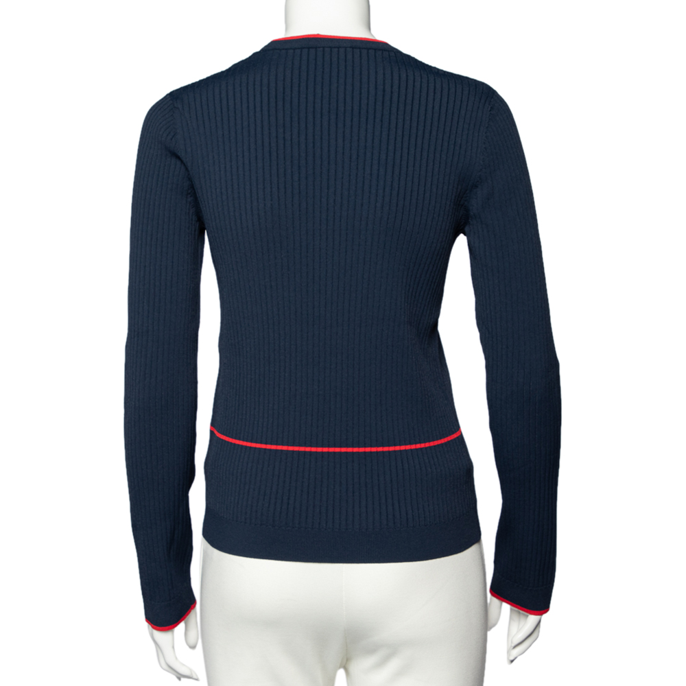 

Valentino Navy Blue Knit Logo Embroidered Long Sleeve Sweater