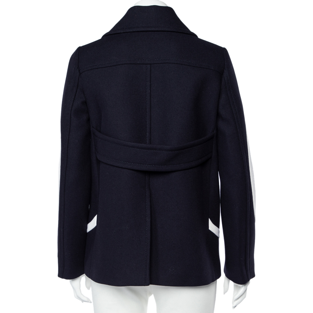 

Valentino Black Wool Contrast Signature Logo Detail Peacoat