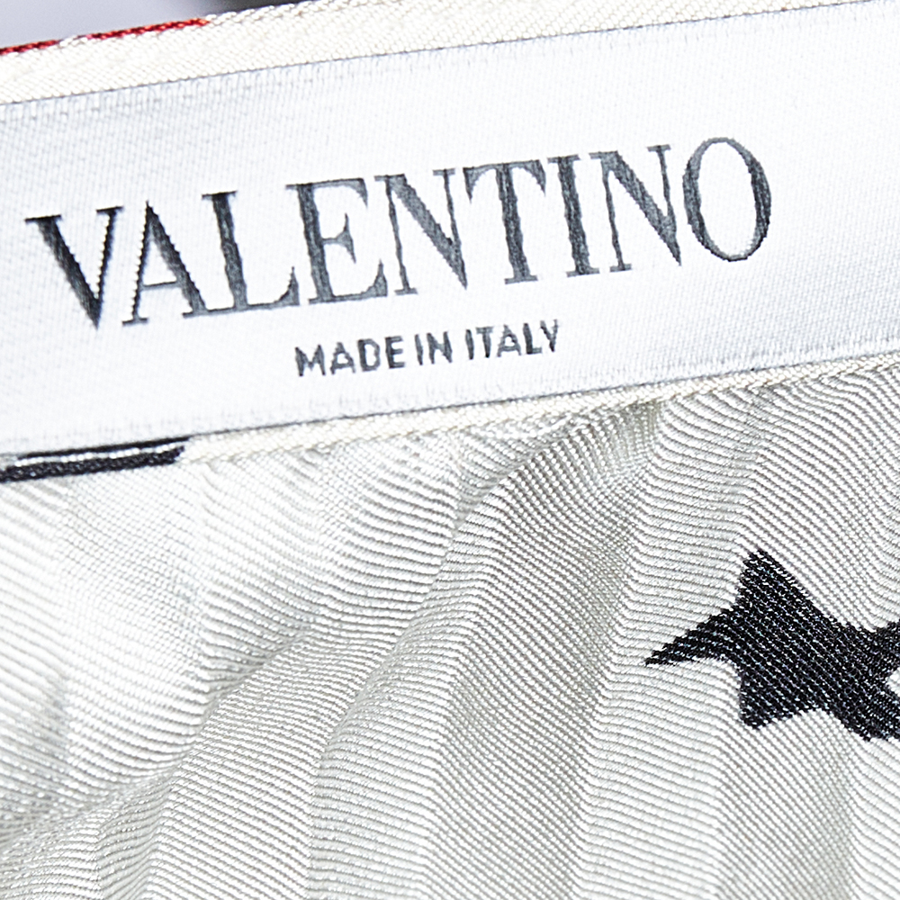 

Valentino Cream Star Printed Silk Pleated Midi Skirt