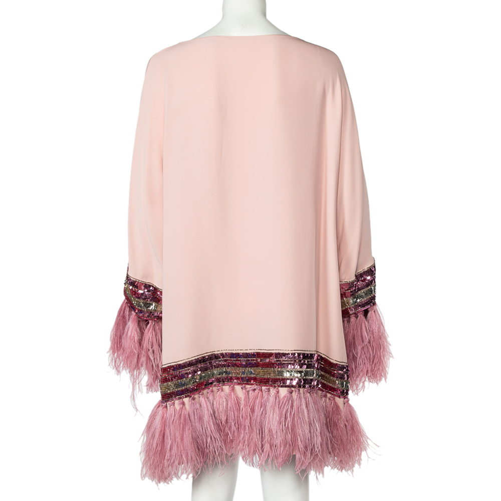 

Valentino Pink Silk Ostrich Feather & Sequin Trim Shift Dress