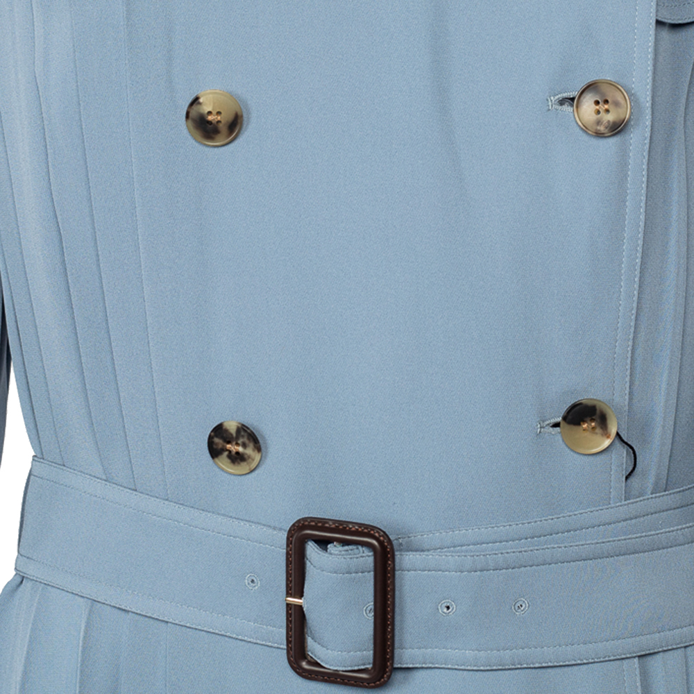 

Valentino Blue Silk Pleated Detail Belted Trench Coat