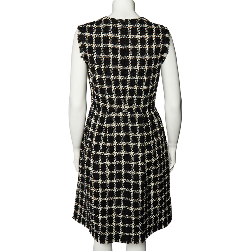 

Valentino Monochrome Overcheck Tweed VGold Sleeveless Mini Dress, Black