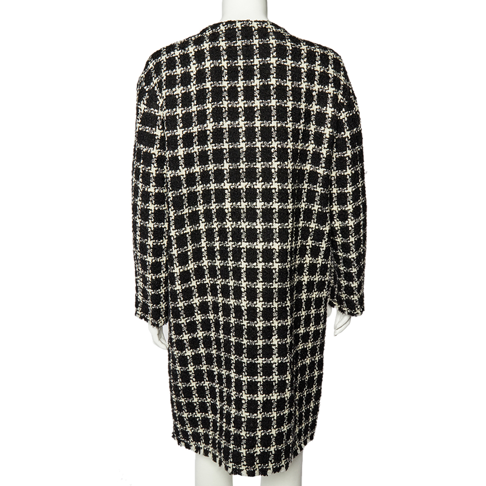 

Valentino Monochrome Patterned Tweed VGold Coat, Black