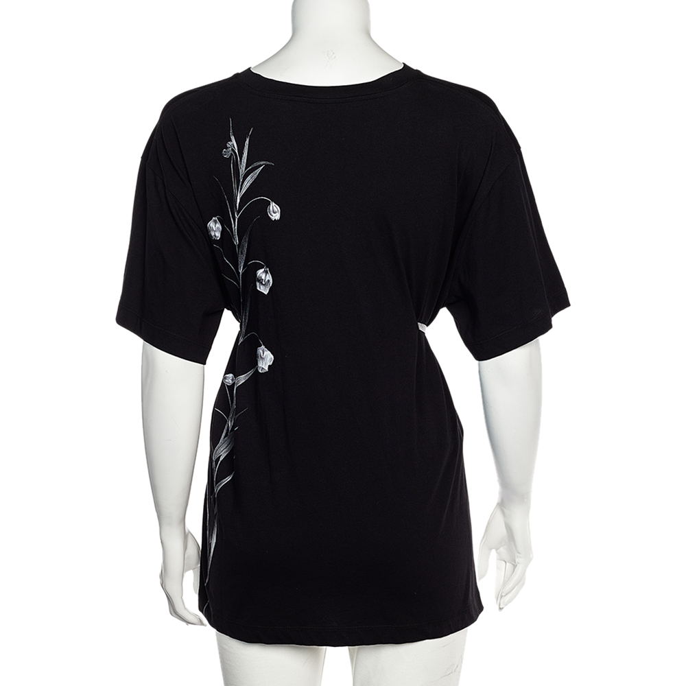 

Valentino Black Flowersity Print Cotton Belted T-Shirt